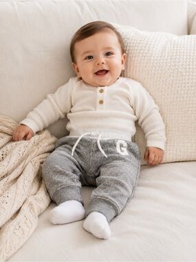 3/$25 Baby Gap Thin Gray Jogger Sweatpants 6-12M Cotton Pull-On Baby Boy